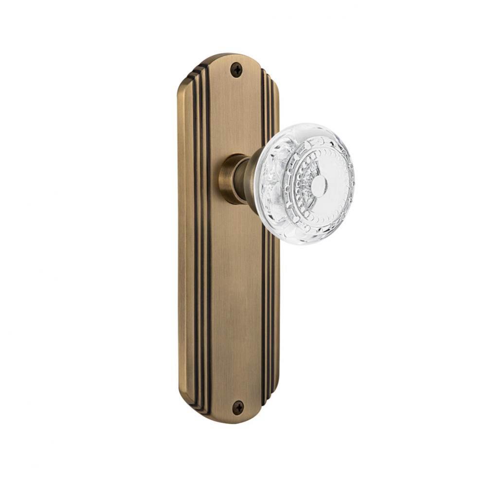 Nostalgic Warehouse Deco Plate Privacy Crystal Meadows Knob in Antique Brass