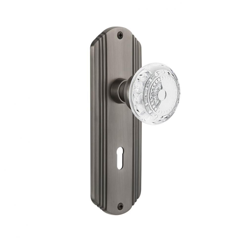 Nostalgic Warehouse Deco Plate Privacy with Keyhole Crystal Meadows Knob in Antique Pewter