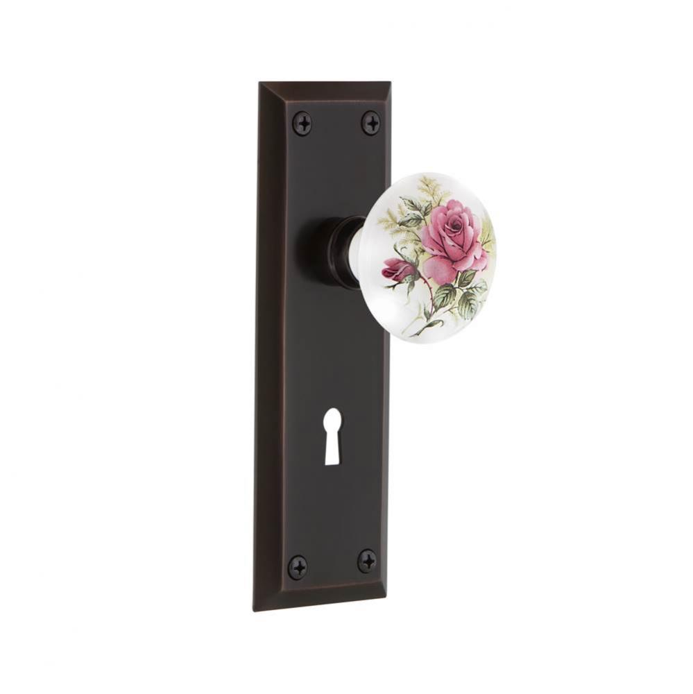 Nostalgic Warehouse New York Plate with Keyhole Single Dummy White Rose Porcelain Door Knob in Tim