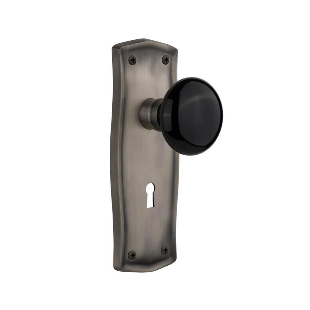 Nostalgic Warehouse Prairie Plate with Keyhole Passage Black Porcelain Door Knob in Antique Pewter
