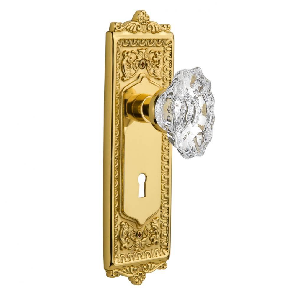 Nostalgic Warehouse Egg & Dart Plate with Keyhole Privacy Chateau Door Knob in Polished Brass