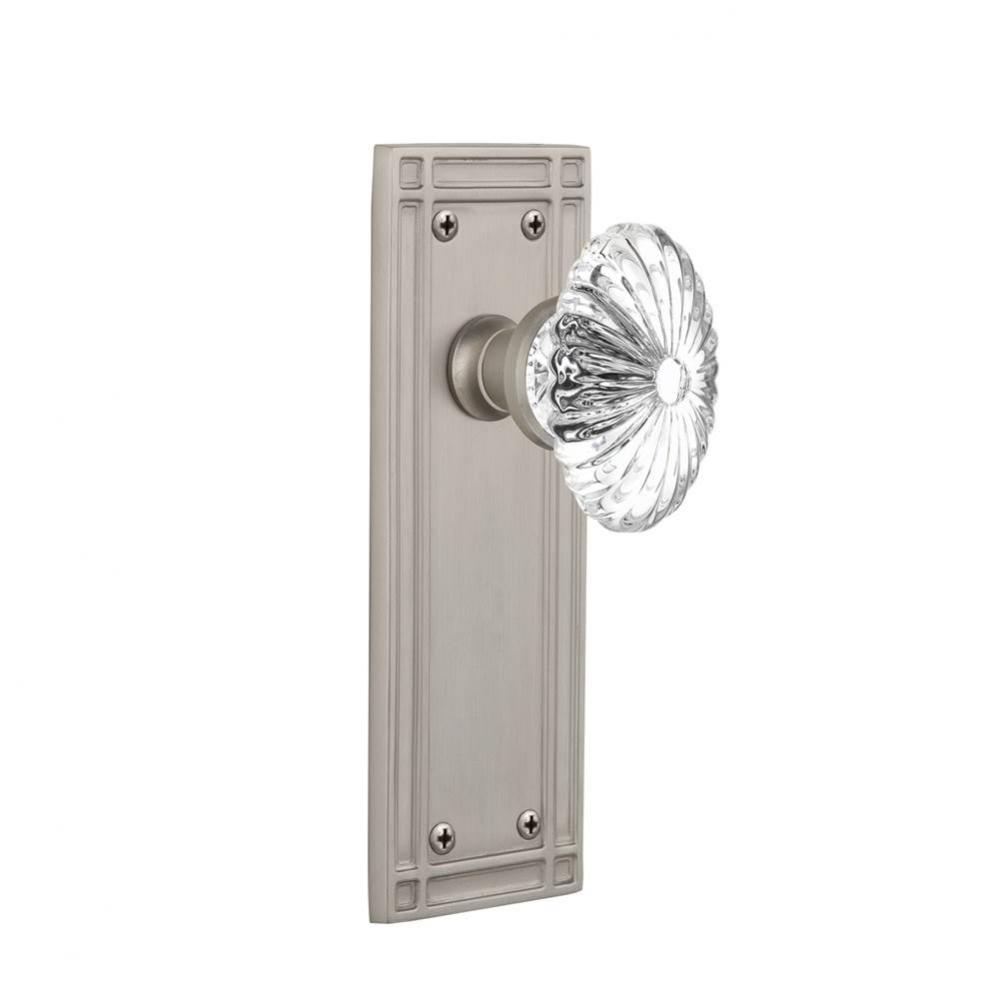 Nostalgic Warehouse Mission Plate Double Dummy Oval Fluted Crystal Glass Door Knob in Satin Nickel