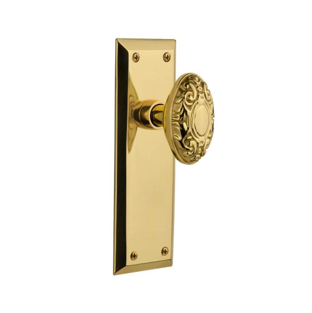Nostalgic Warehouse New York Plate Privacy Victorian Door Knob in Unlacquered Brass