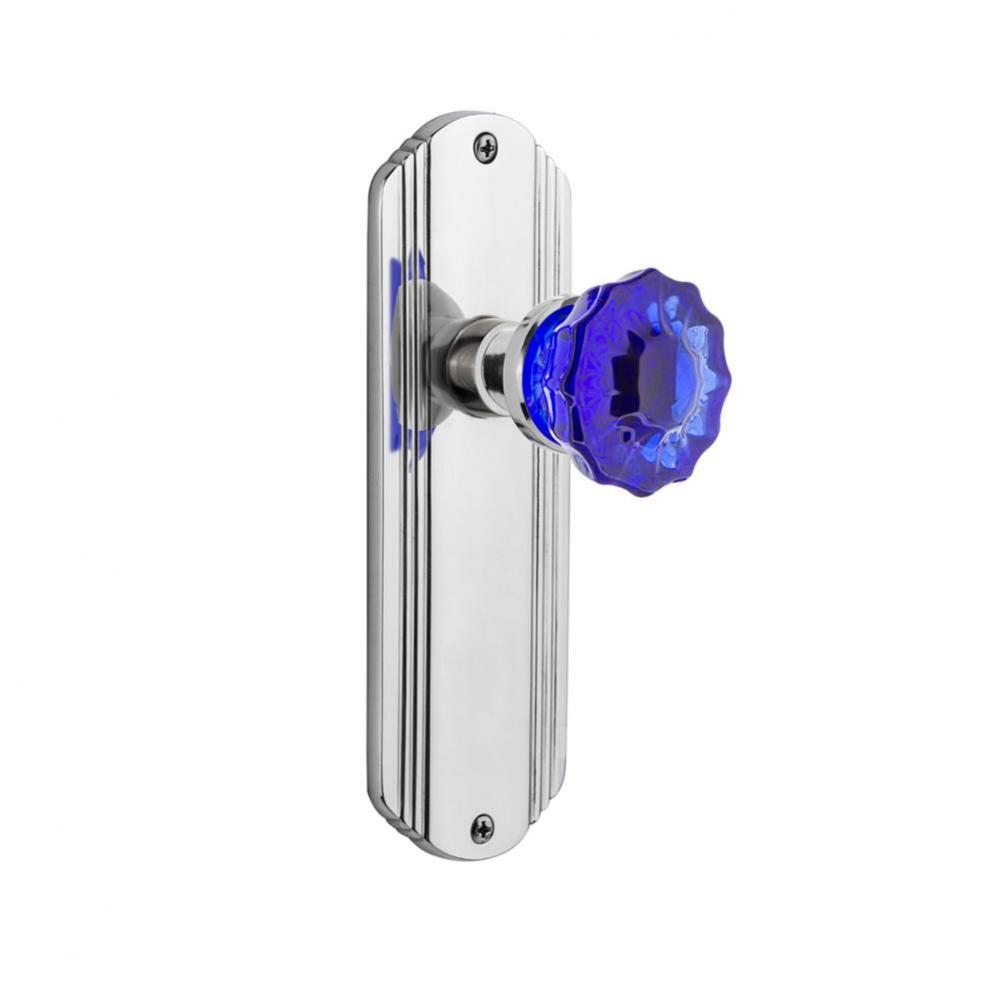 Nostalgic Warehouse Deco Plate Passage Crystal Cobalt Glass Door Knob in Bright Chrome