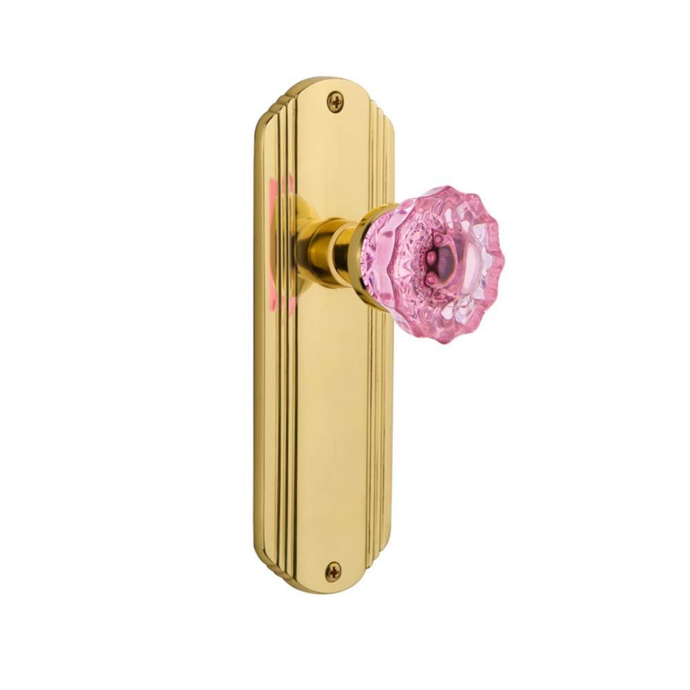 Nostalgic Warehouse Deco Plate Passage Crystal Pink Glass Door Knob in Unlaquered Brass