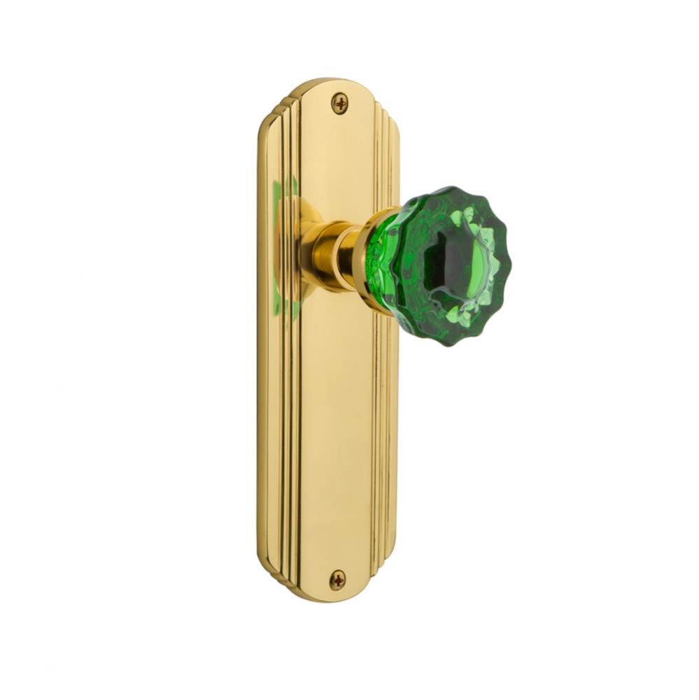 Nostalgic Warehouse Deco Plate Passage Crystal Emerald Glass Door Knob in Polished Brass