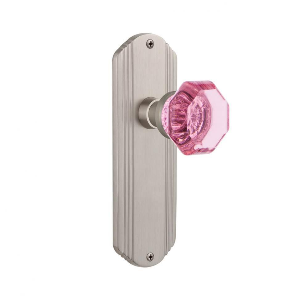 Nostalgic Warehouse Deco Plate Passage Waldorf Pink Door Knob in Satin Nickel