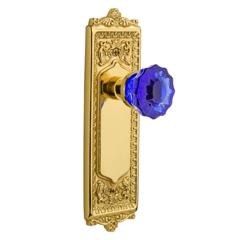Nostalgic Warehouse Egg & Dart Plate Passage Crystal Cobalt Glass Door Knob in Polished Brass