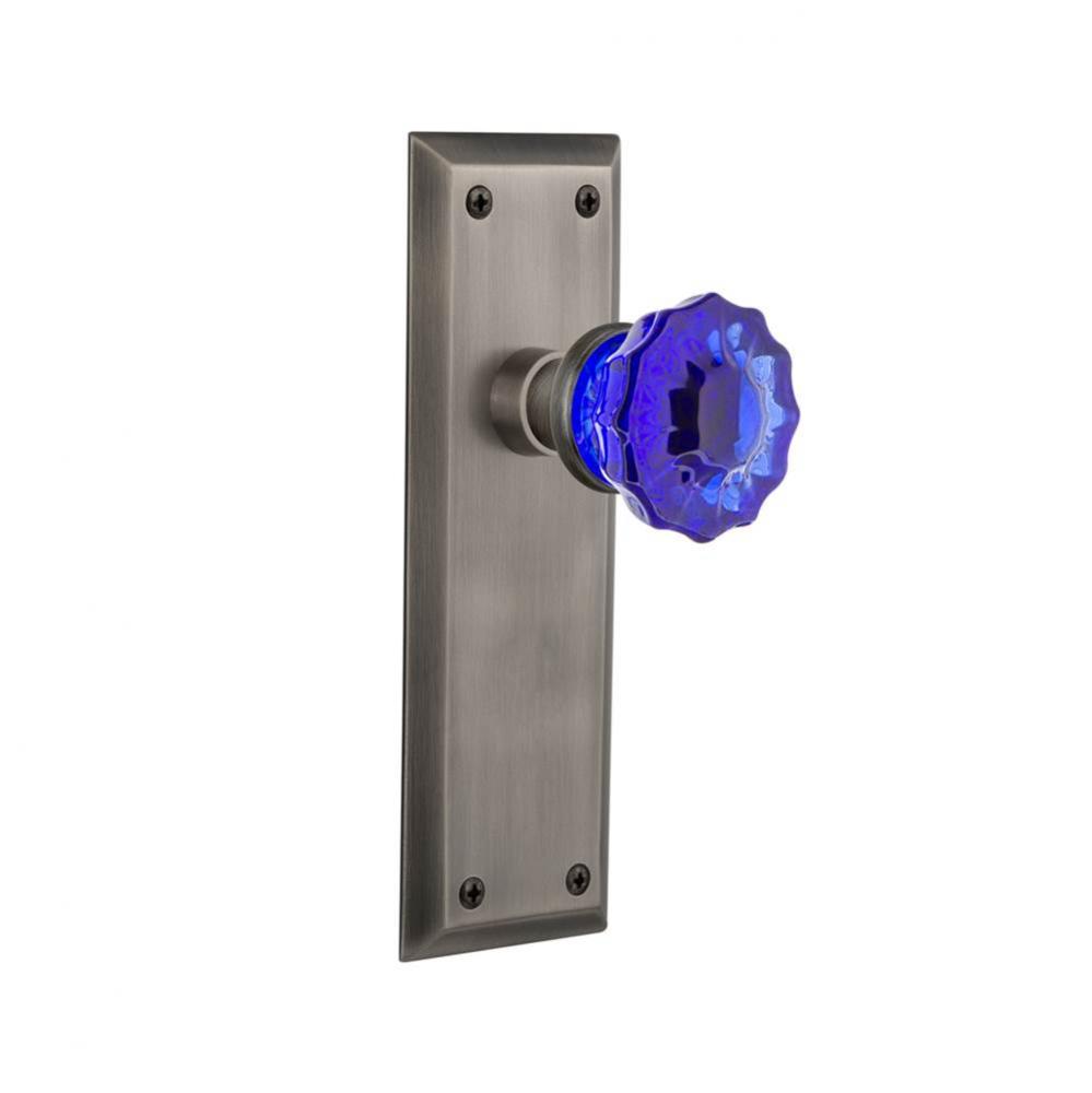 Nostalgic Warehouse New York Plate Passage Crystal Cobalt Glass Door Knob in Antique Pewter