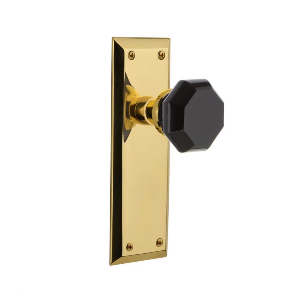Nostalgic Warehouse New York Plate Passage Waldorf Black Door Knob in Polished Brass