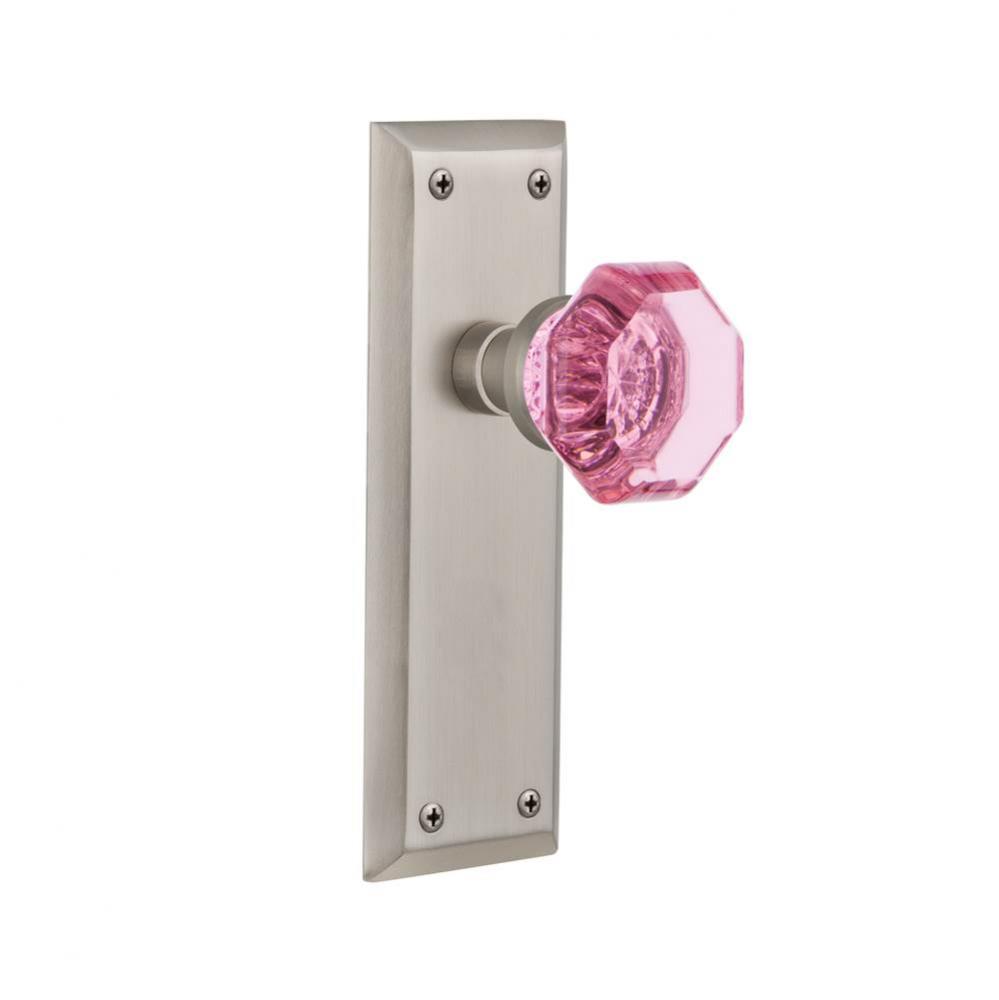 Nostalgic Warehouse New York Plate Passage Waldorf Pink Door Knob in Satin Nickel