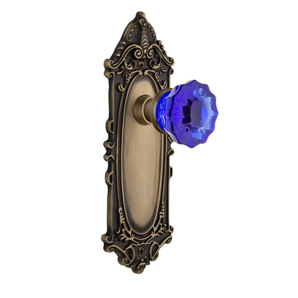 Nostalgic Warehouse Victorian Plate Passage Crystal Cobalt Glass Door Knob in Antique Brass