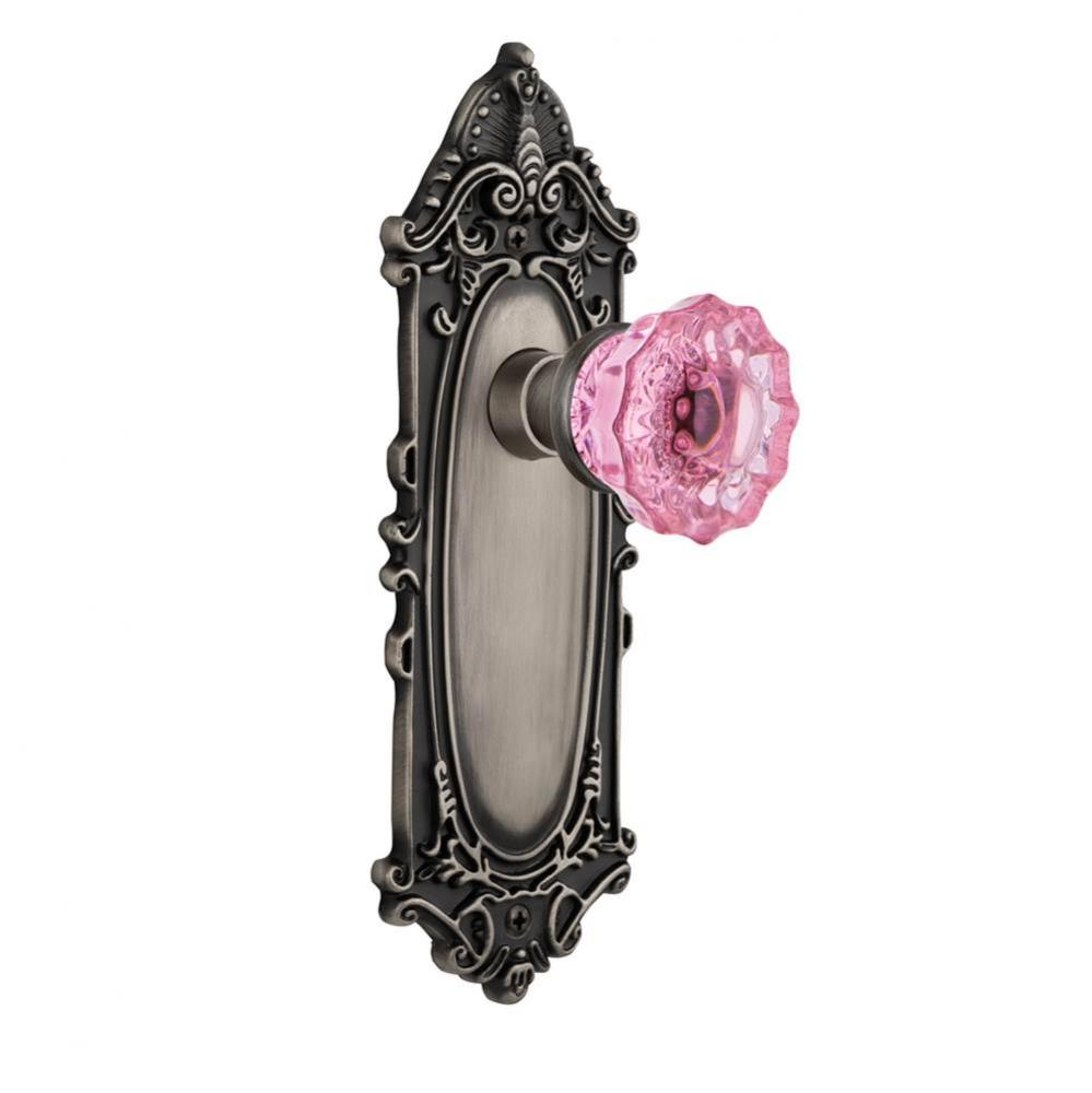 Nostalgic Warehouse Victorian Plate Passage Crystal Pink Glass Door Knob in Antique Pewter