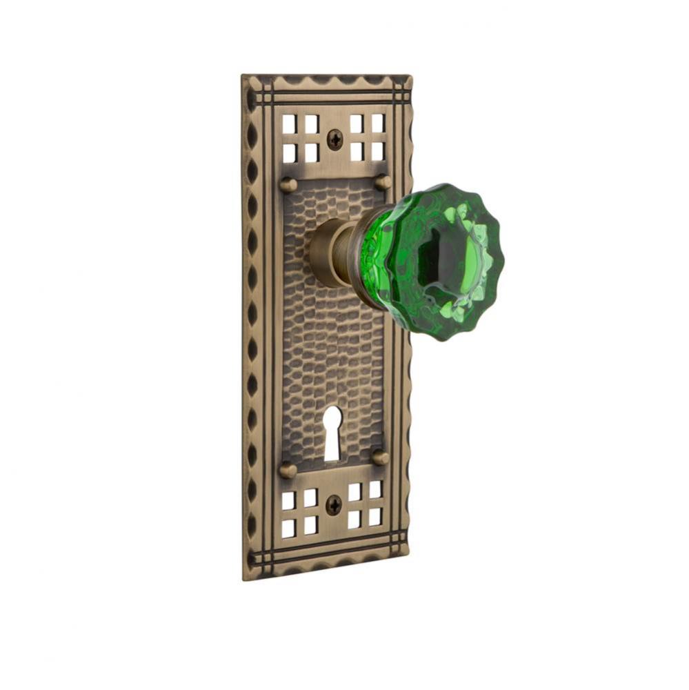 Nostalgic Warehouse Craftsman Plate with Keyhole Passage Crystal Emerald Glass Door Knob in Antiqu