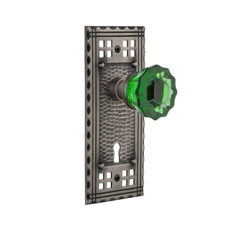 Nostalgic Warehouse Craftsman Plate with Keyhole Passage Crystal Emerald Glass Door Knob in Antiqu