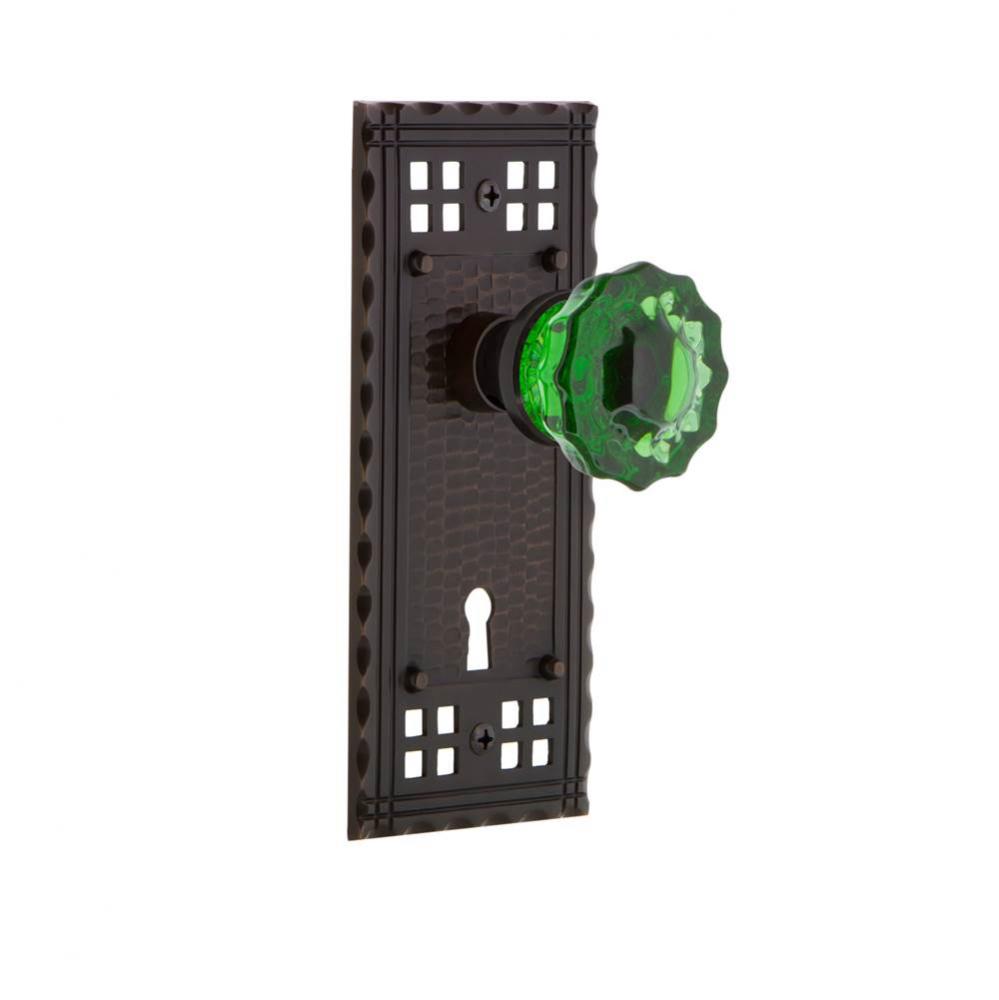 Nostalgic Warehouse Craftsman Plate with Keyhole Passage Crystal Emerald Glass Door Knob in Timele
