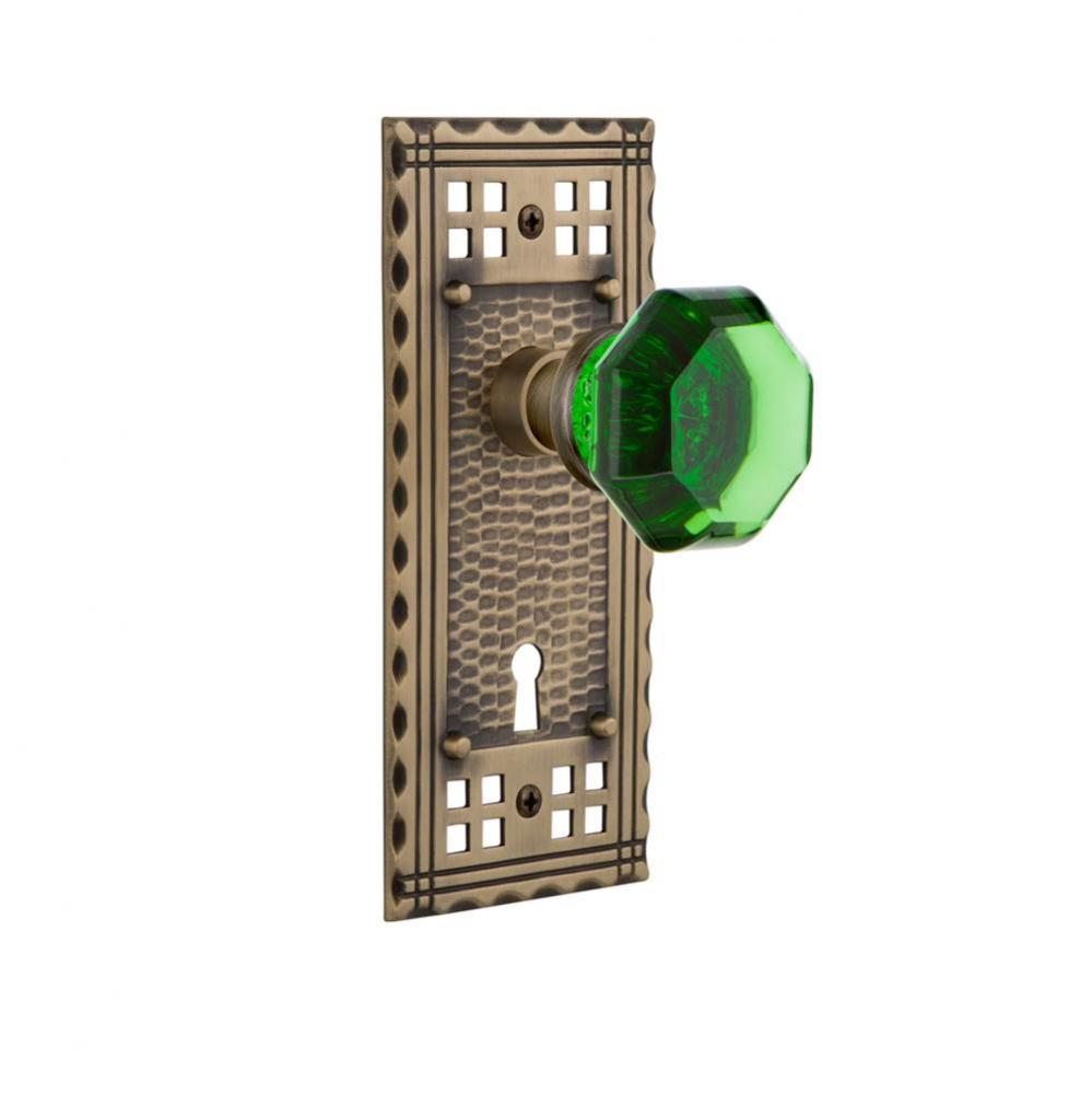 Nostalgic Warehouse Craftsman Plate with Keyhole Passage Waldorf Emerald Door Knob in Antique Bras