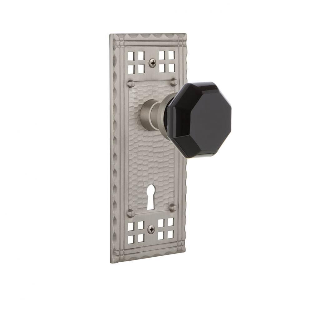 Nostalgic Warehouse Craftsman Plate with Keyhole Passage Waldorf Black Door Knob in Satin Nickel