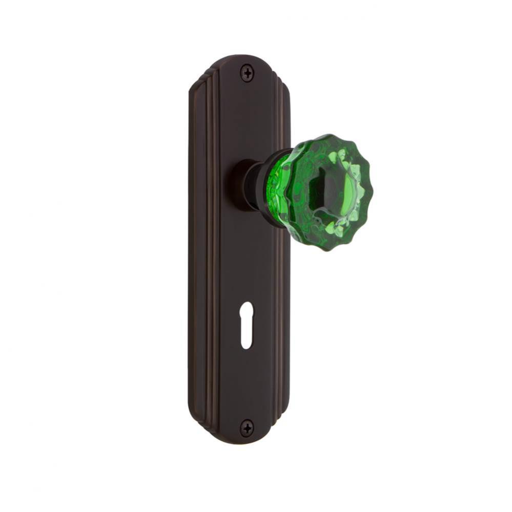 Nostalgic Warehouse Deco Plate with Keyhole Passage Crystal Emerald Glass Door Knob in Timeless Br