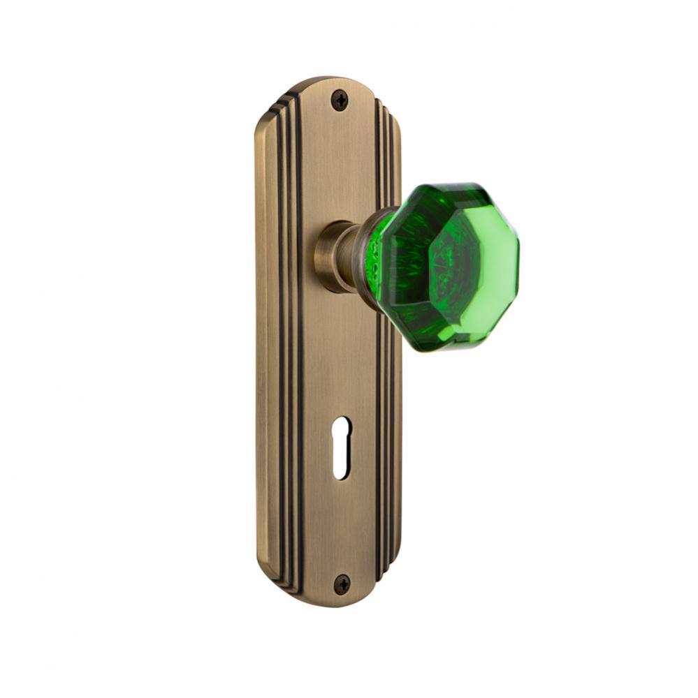 Nostalgic Warehouse Deco Plate with Keyhole Passage Waldorf Emerald Door Knob in Antique Brass