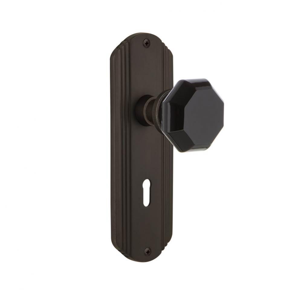 Nostalgic Warehouse Deco Plate with Keyhole Passage Waldorf Black Door Knob in Oil-Rubbed Bronze