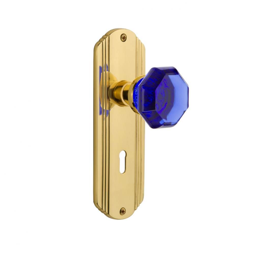 Nostalgic Warehouse Deco Plate with Keyhole Passage Waldorf Cobalt Door Knob in Polished Brass