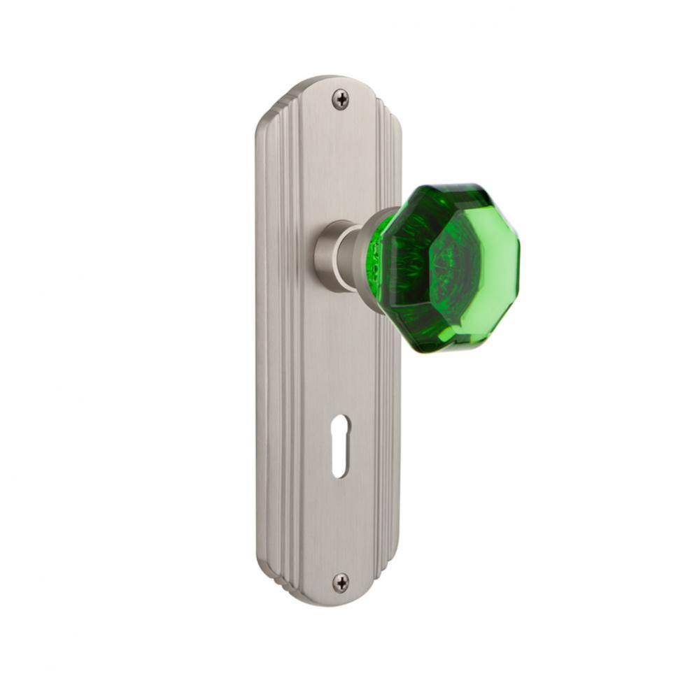 Nostalgic Warehouse Deco Plate with Keyhole Passage Waldorf Emerald Door Knob in Satin Nickel