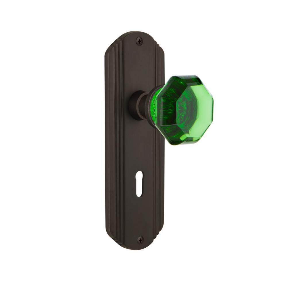 Nostalgic Warehouse Deco Plate with Keyhole Passage Waldorf Emerald Door Knob in Oil-Rubbed Bronze