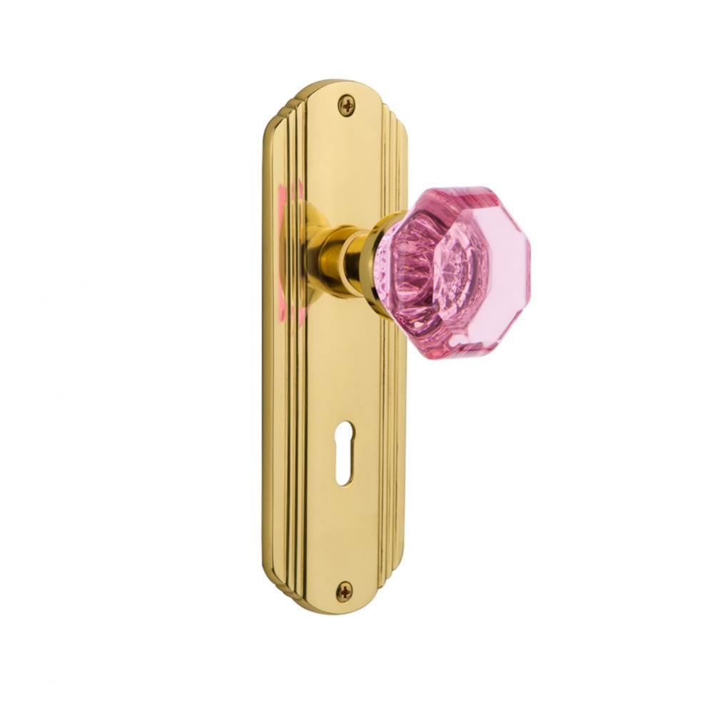 Nostalgic Warehouse Deco Plate with Keyhole Passage Waldorf Pink Door Knob in Unlaquered Brass