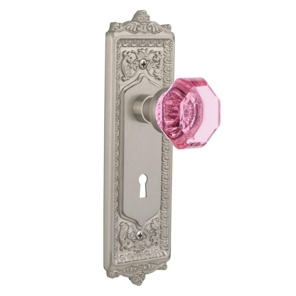 Nostalgic Warehouse Egg & Dart Plate with Keyhole Passage Waldorf Pink Door Knob in Satin Nick