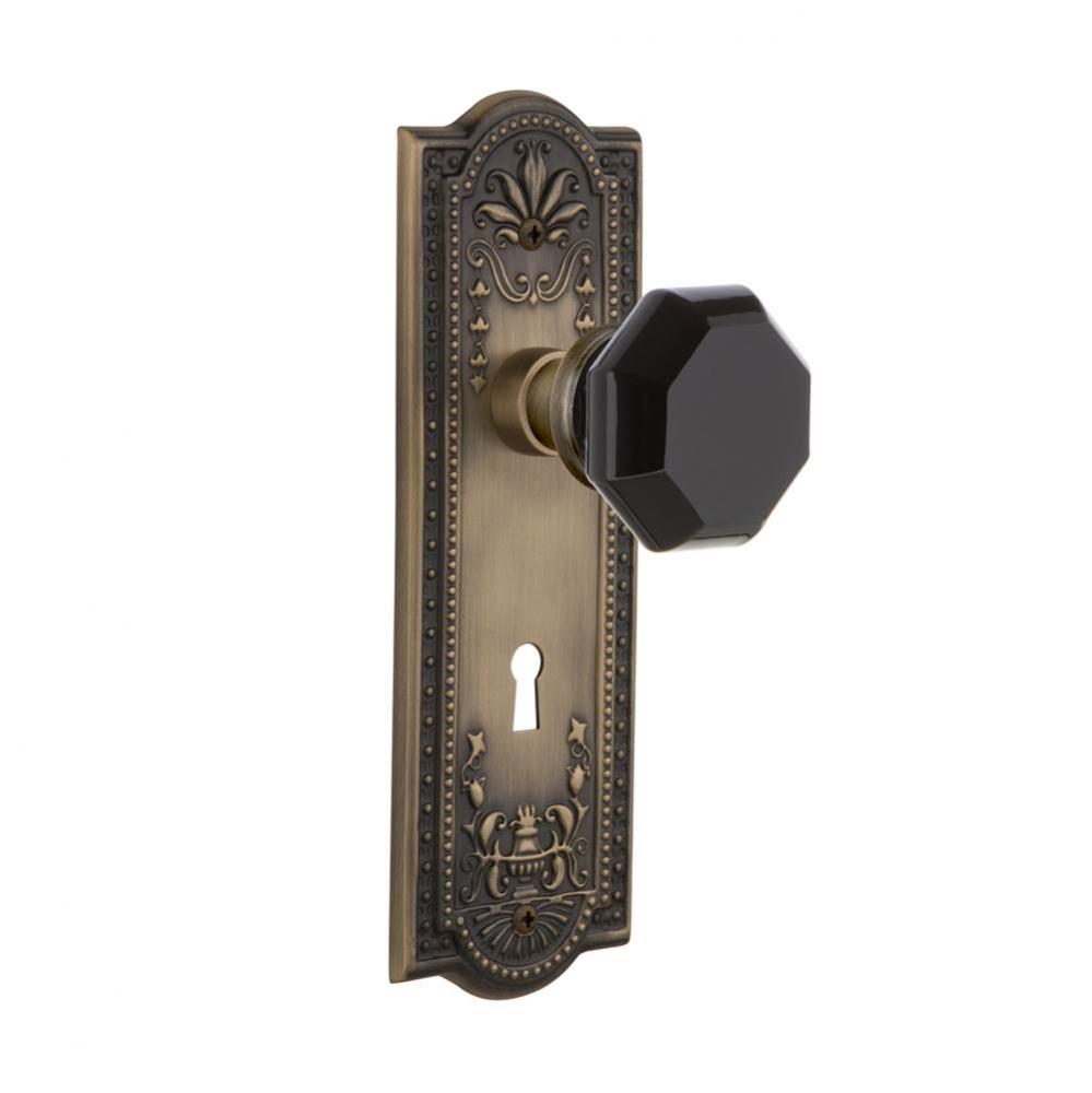 Nostalgic Warehouse Meadows Plate with Keyhole Passage Waldorf Black Door Knob in Antique Brass