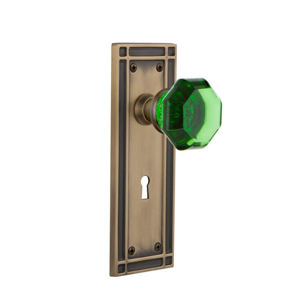 Nostalgic Warehouse Mission Plate with Keyhole Passage Waldorf Emerald Door Knob in Antique Brass