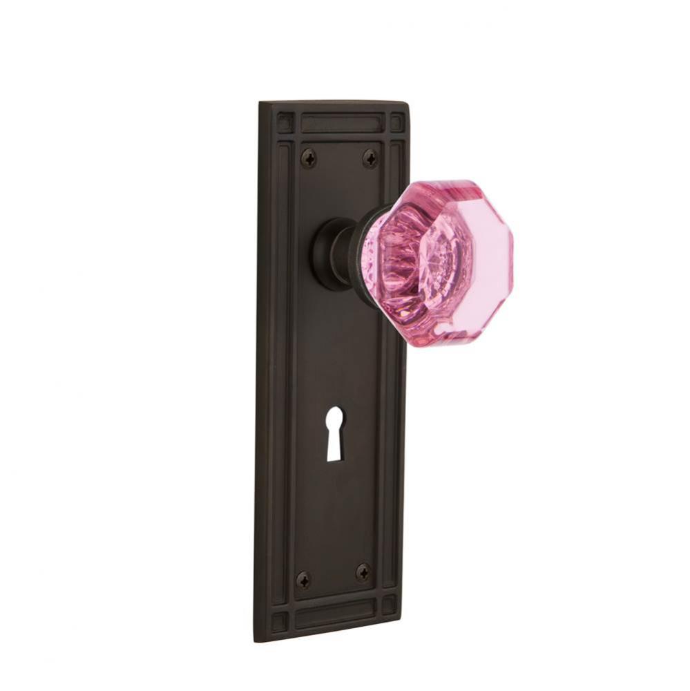 Nostalgic Warehouse Mission Plate with Keyhole Passage Waldorf Pink Door Knob in Oil-Rubbed Bronze
