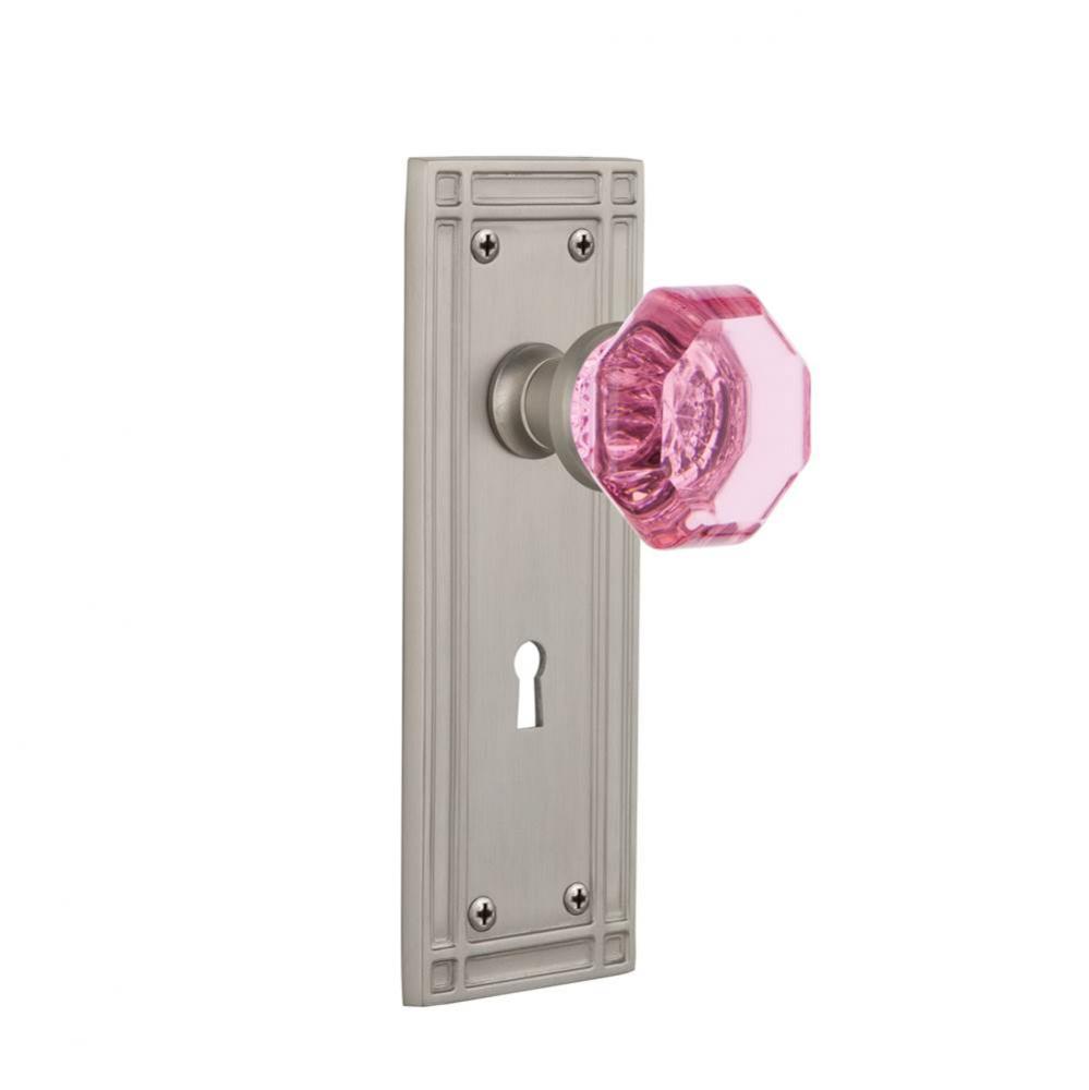 Nostalgic Warehouse Mission Plate with Keyhole Passage Waldorf Pink Door Knob in Satin Nickel