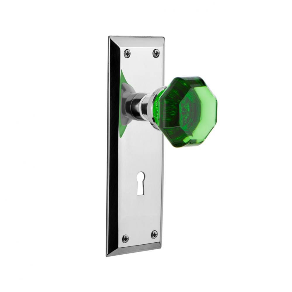 Nostalgic Warehouse New York Plate with Keyhole Passage Waldorf Emerald Door Knob in Bright Chrome