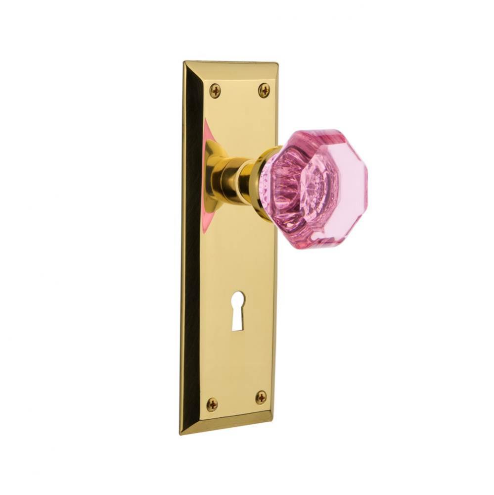 Nostalgic Warehouse New York Plate with Keyhole Passage Waldorf Pink Door Knob in Unlaquered Brass