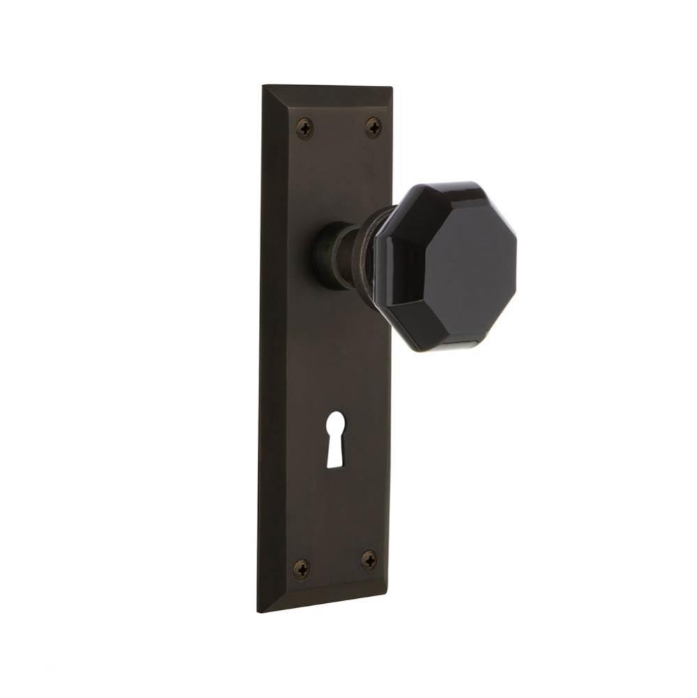Nostalgic Warehouse New York Plate with Keyhole Passage Waldorf Black Door Knob in Oil-Rubbed Bron