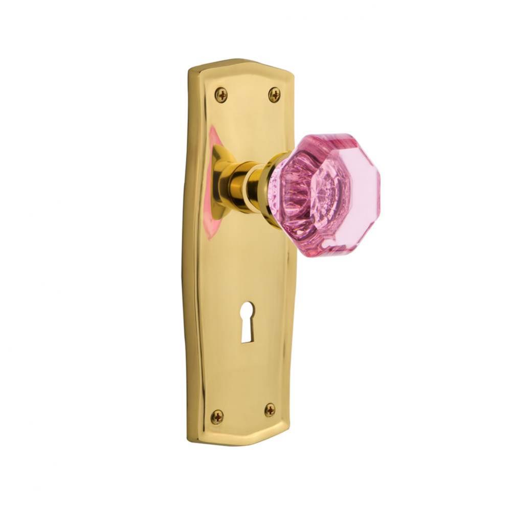 Nostalgic Warehouse Prairie Plate with Keyhole Passage Waldorf Pink Door Knob in Polished Brass
