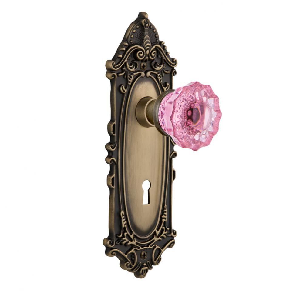 Nostalgic Warehouse Victorian Plate with Keyhole Passage Crystal Pink Glass Door Knob in Antique B