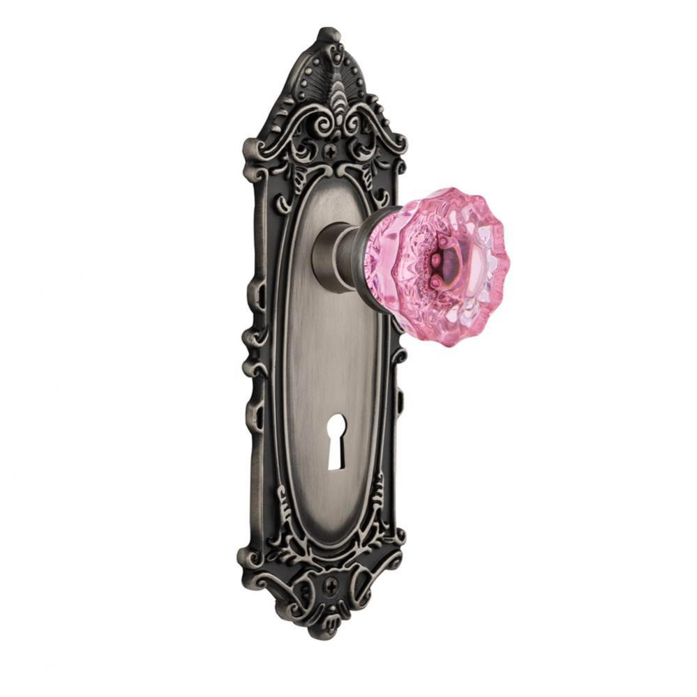 Nostalgic Warehouse Victorian Plate with Keyhole Passage Crystal Pink Glass Door Knob in Antique P