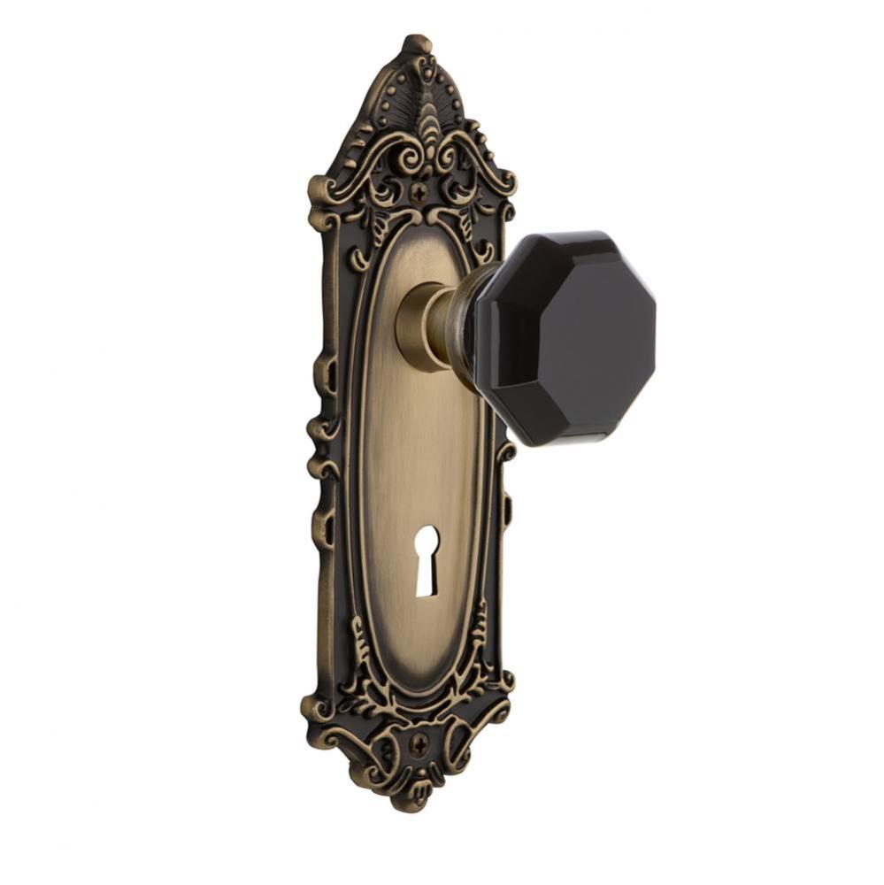 Nostalgic Warehouse Victorian Plate with Keyhole Passage Waldorf Black Door Knob in Antique Brass