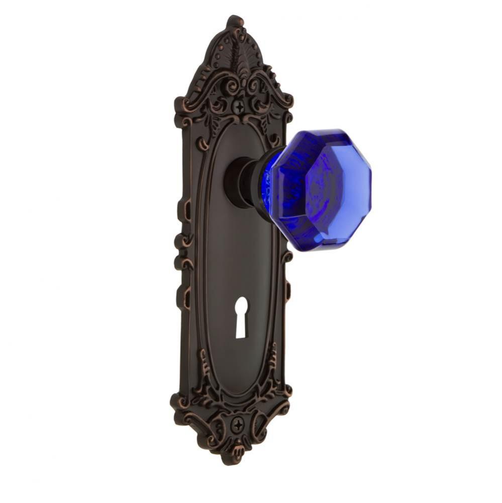 Nostalgic Warehouse Victorian Plate with Keyhole Passage Waldorf Cobalt Door Knob in Timeless Bron