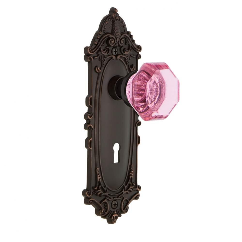 Nostalgic Warehouse Victorian Plate with Keyhole Passage Waldorf Pink Door Knob in Timeless Bronze