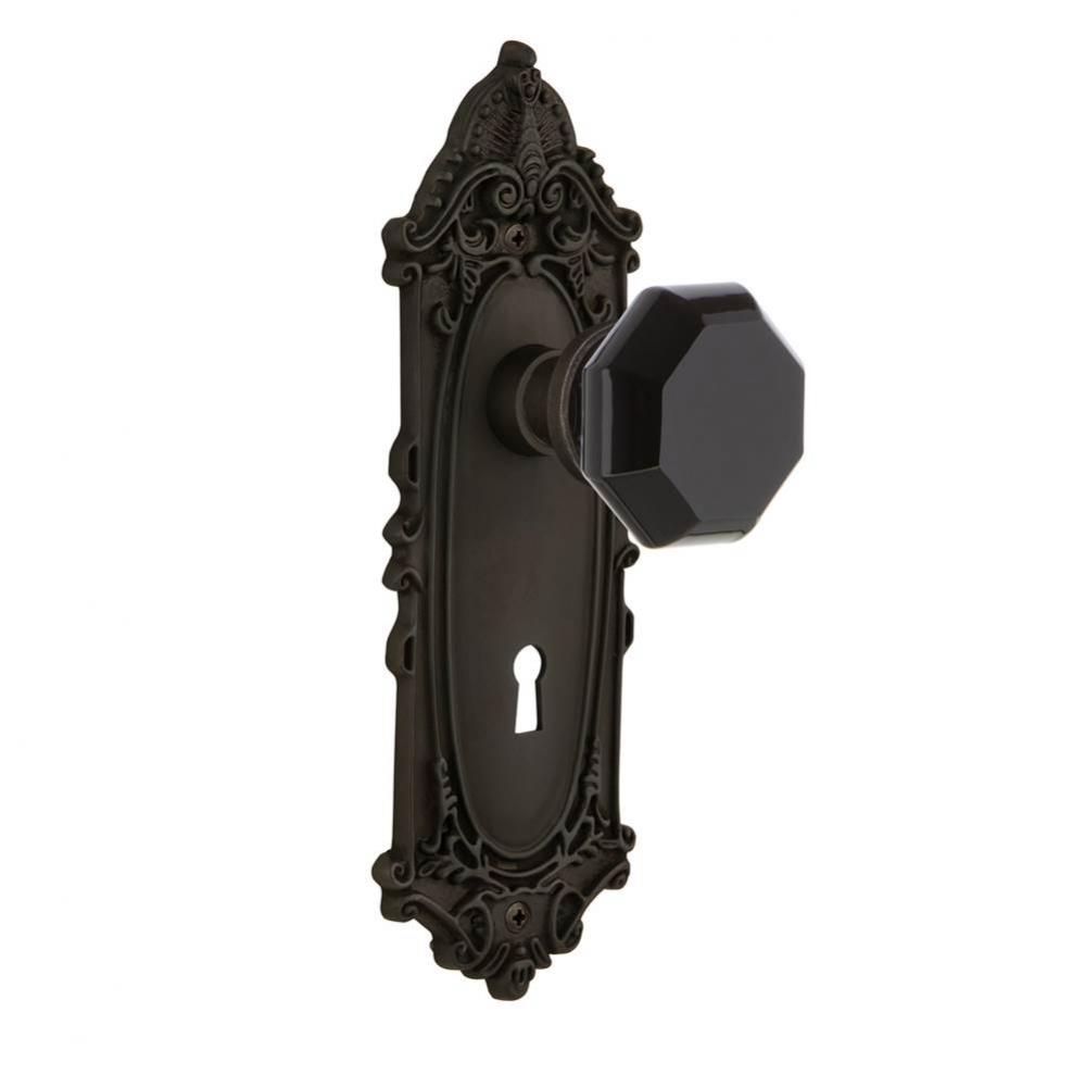 Nostalgic Warehouse Victorian Plate with Keyhole Passage Waldorf Black Door Knob in Oil-Rubbed Bro