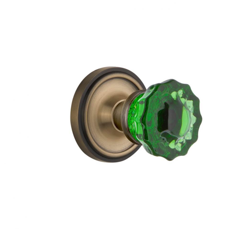 Nostalgic Warehouse Classic Rosette Single Dummy Crystal Emerald Glass Door Knob in Antique Brass