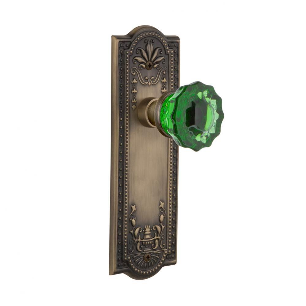 Nostalgic Warehouse Meadows Plate Single Dummy Crystal Emerald Glass Door Knob in Antique Brass