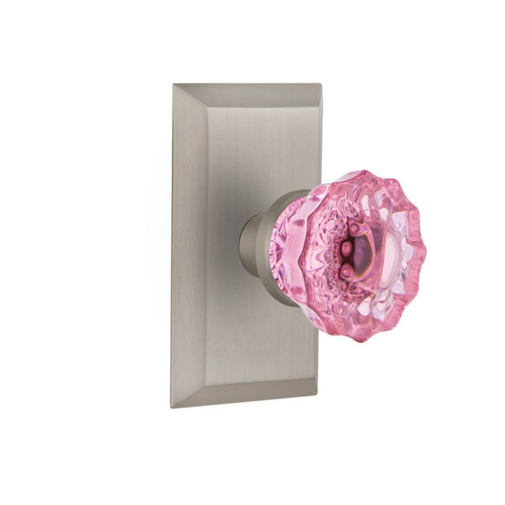 Nostalgic Warehouse Studio Plate Single Dummy Crystal Pink Glass Door Knob in Satin Nickel