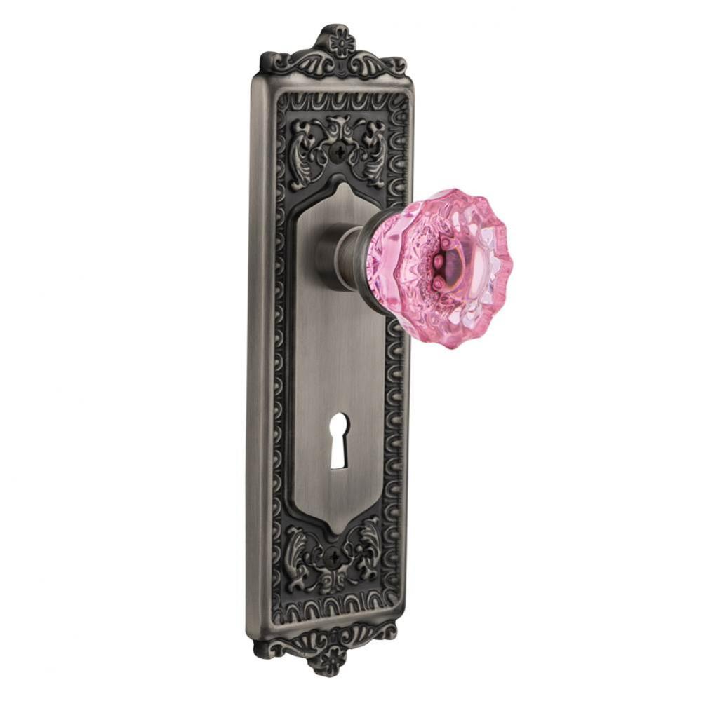 Nostalgic Warehouse Egg & Dart Plate with Keyhole Single Dummy Crystal Pink Glass Door Knob in