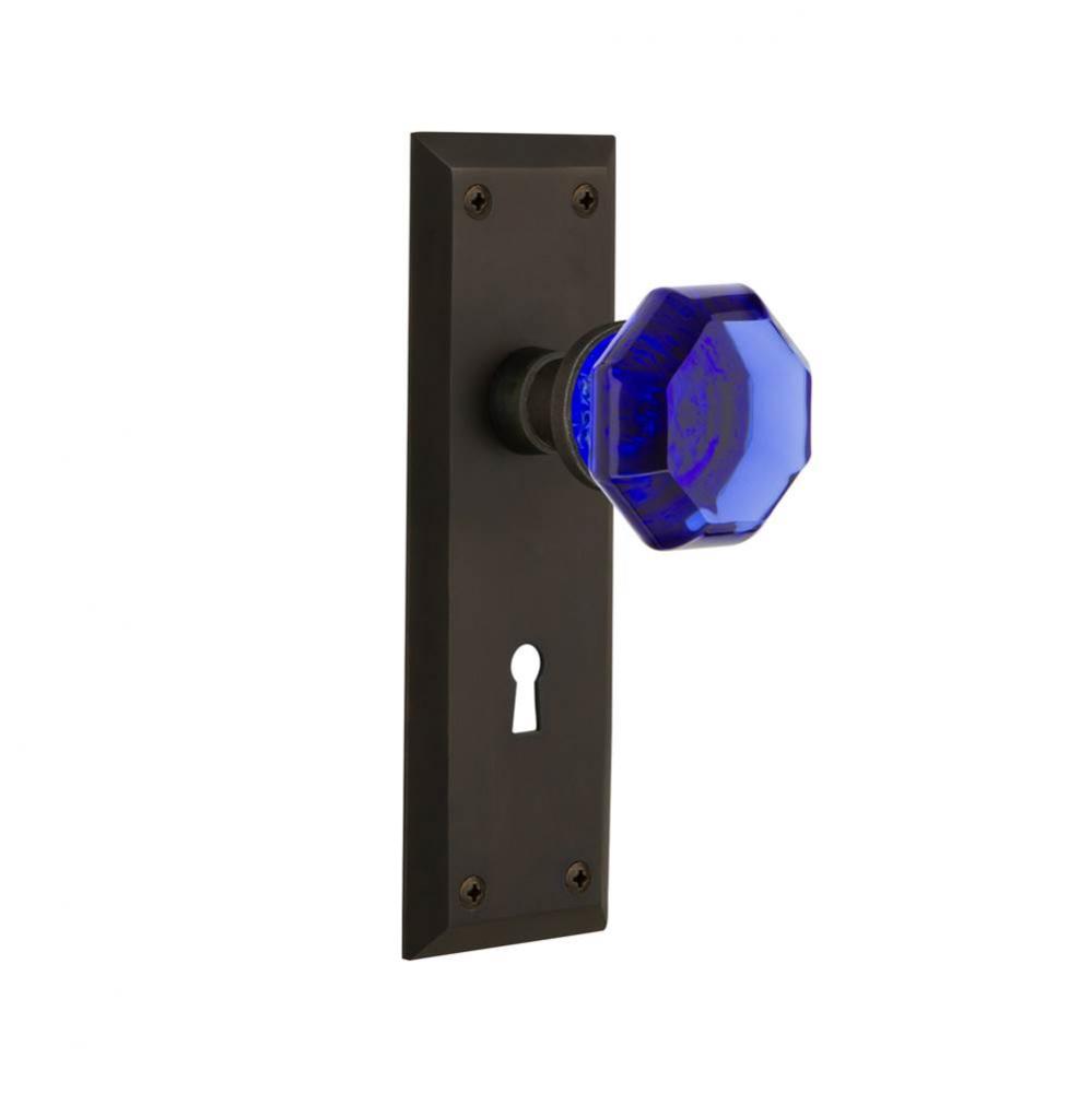 Nostalgic Warehouse New York Plate with Keyhole Single Dummy Waldorf Cobalt Door Knob in Oil-Rubbe