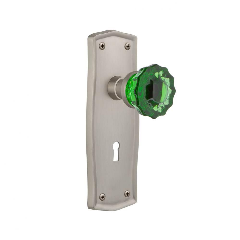 Nostalgic Warehouse Prairie Plate with Keyhole Single Dummy Crystal Emerald Glass Door Knob in Sat